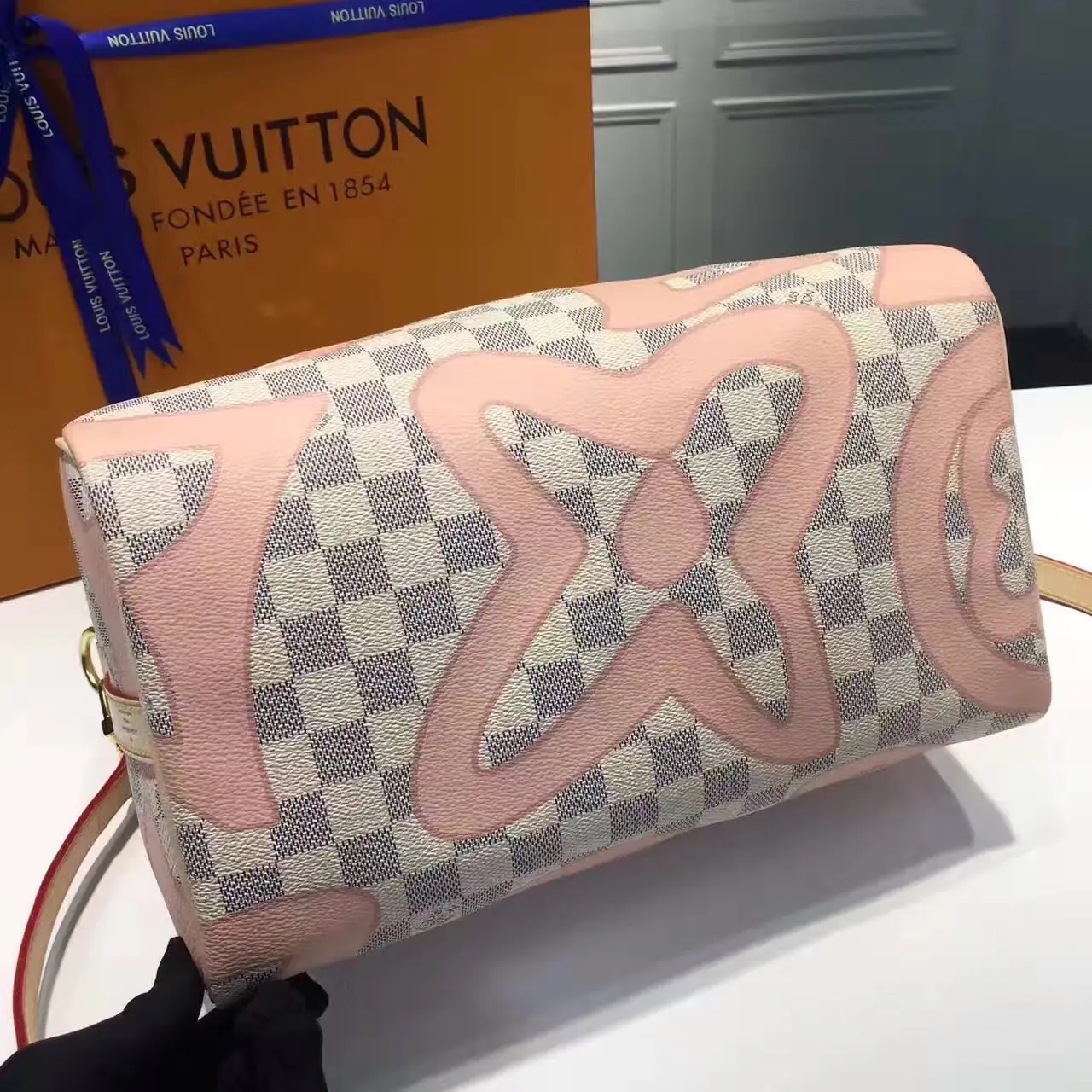 2017 premium damier azur speedy bandouliere 30 n41052 2