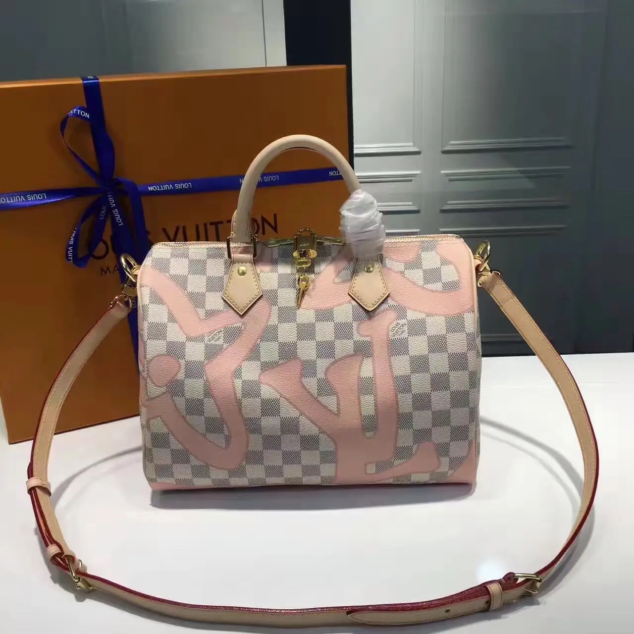 2017 premium damier azur speedy bandouliere 30 n41052 4