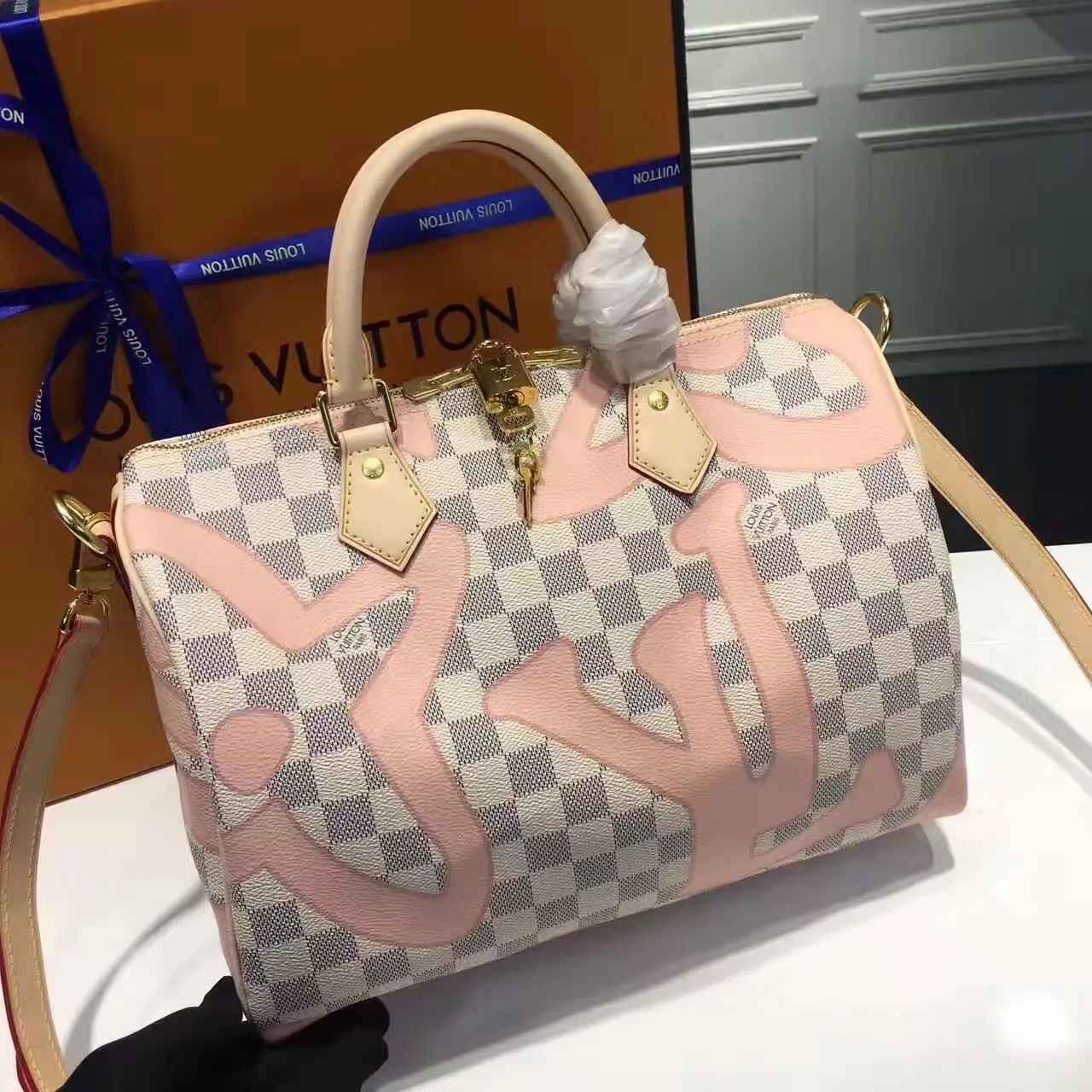 2017 premium damier azur speedy bandouliere 30 n41052 5