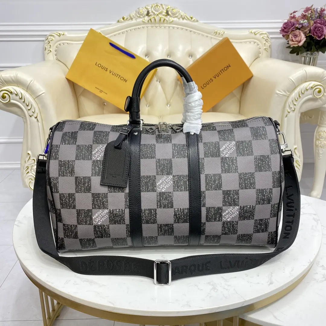 damier checkerboard keepall bandouliere 45 bag black n80404 black 1 damier checkerboard keepall bandouliere 45 bag black n80404 black 1