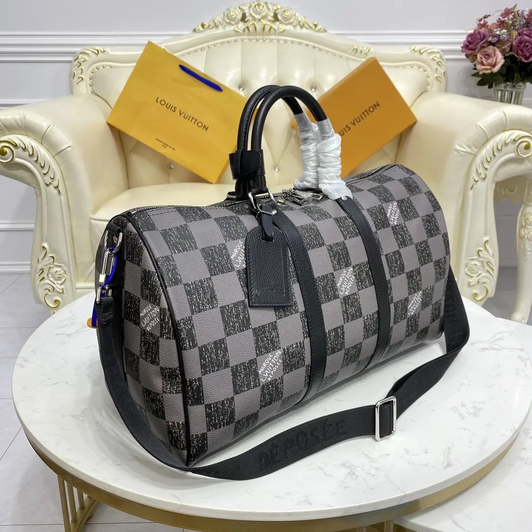 damier checkerboard keepall bandouliere 45 bag black n80404 black 3