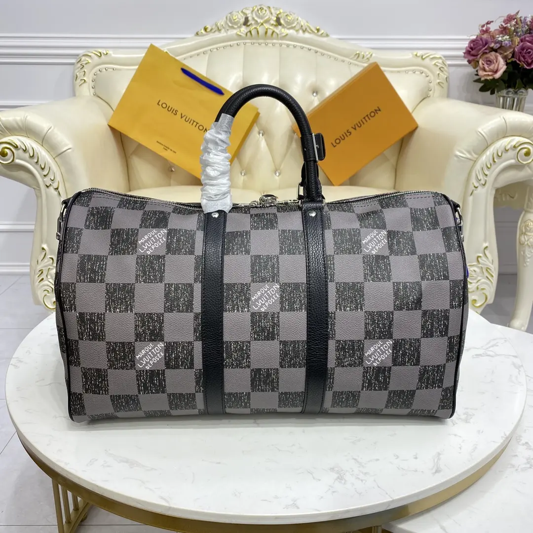 damier checkerboard keepall bandouliere 45 bag black n80404 black 4