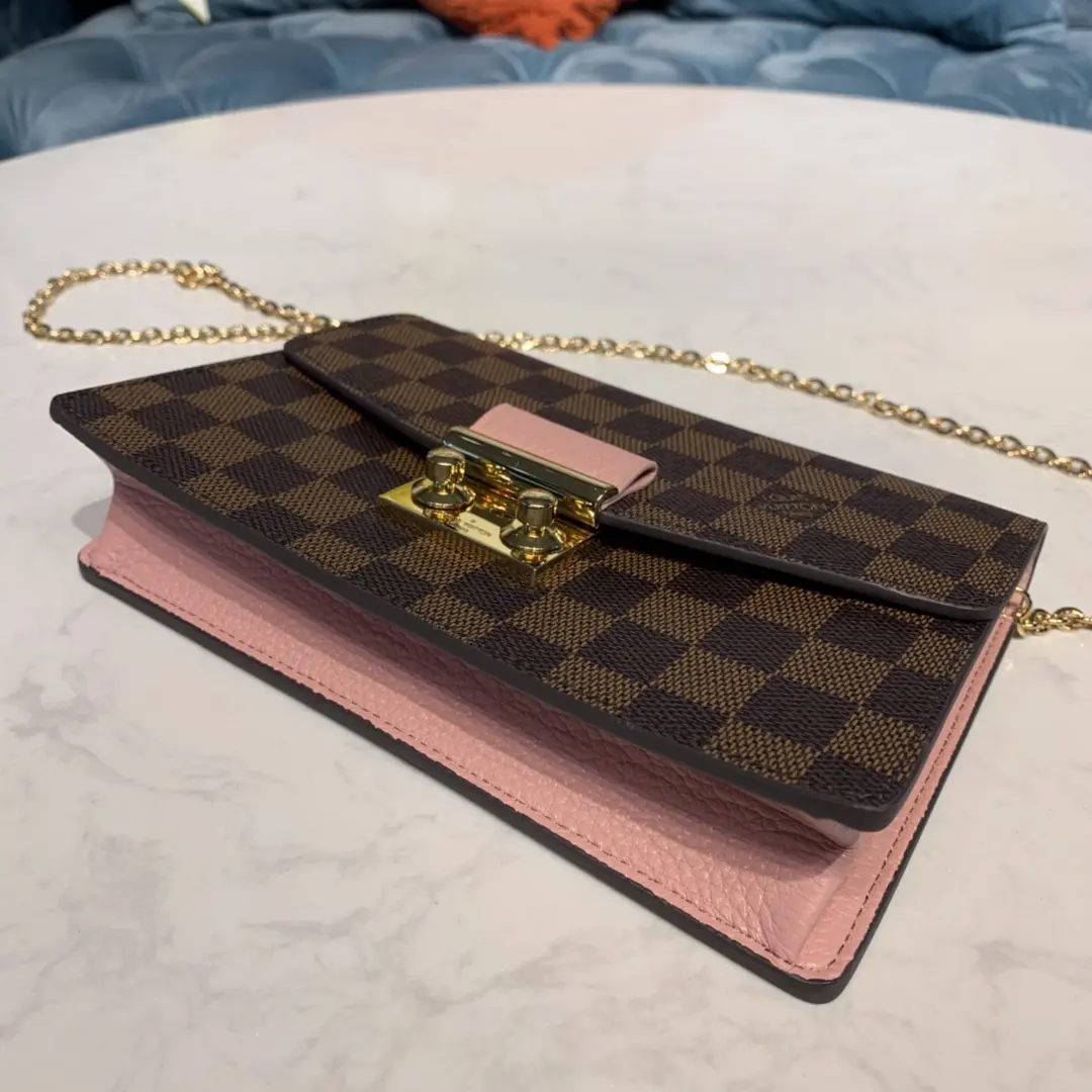 damier ebene croisette chain wallet pink n60287 2