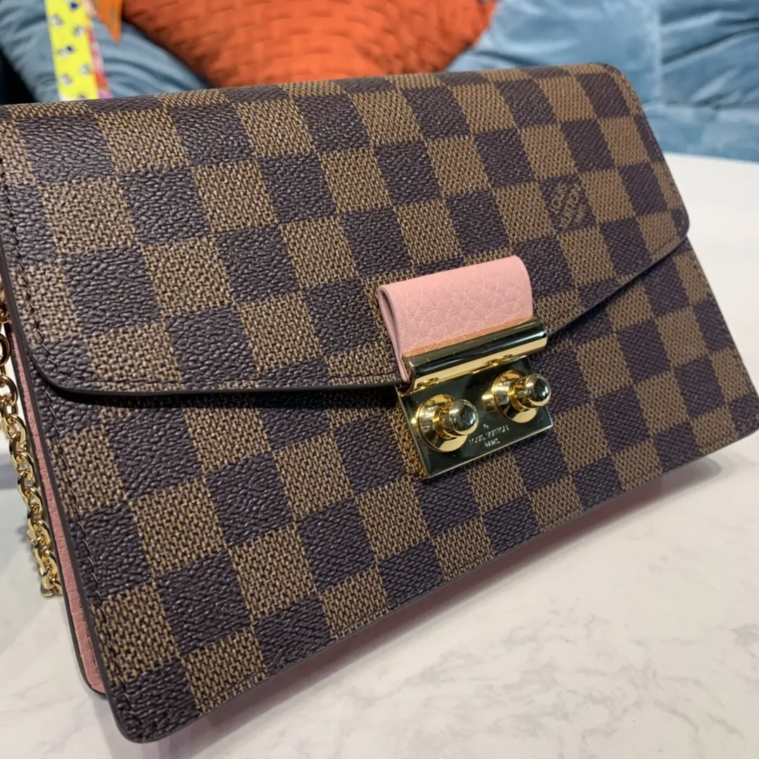 damier ebene croisette chain wallet pink n60287 4