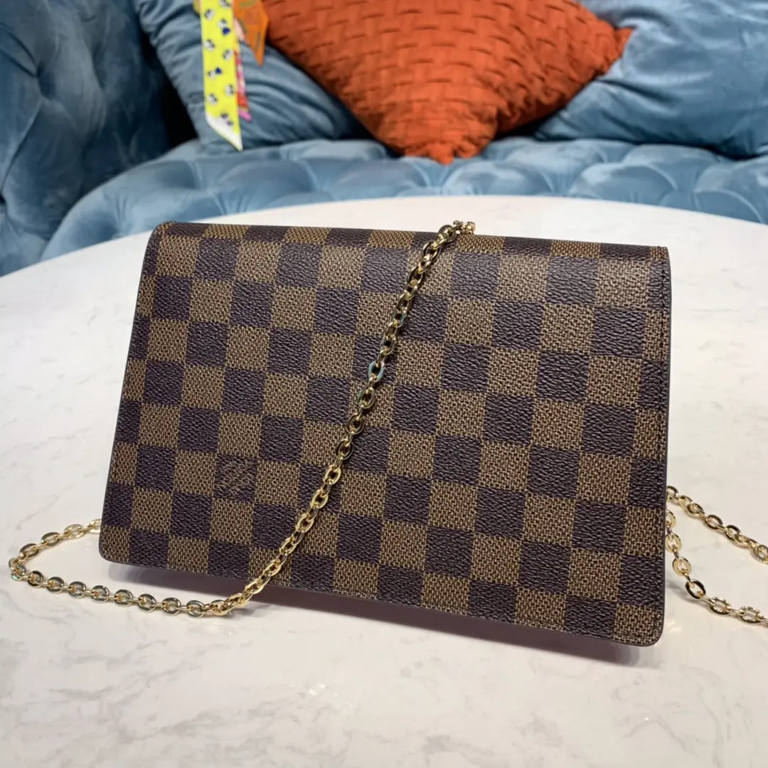 damier ebene croisette chain wallet pink n60287 5