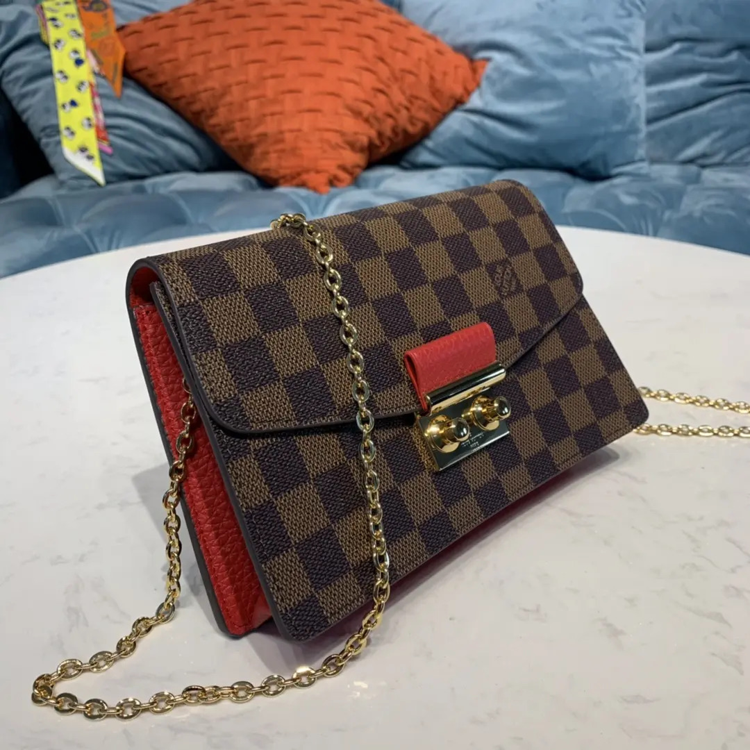 damier ebene croisette chain wallet red n60288 5