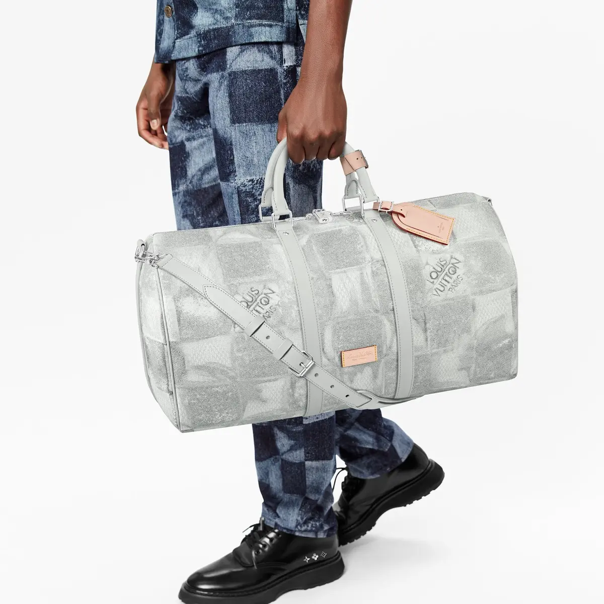 damier salt canvas keepall bandouliere 50 stone gray n50069 3