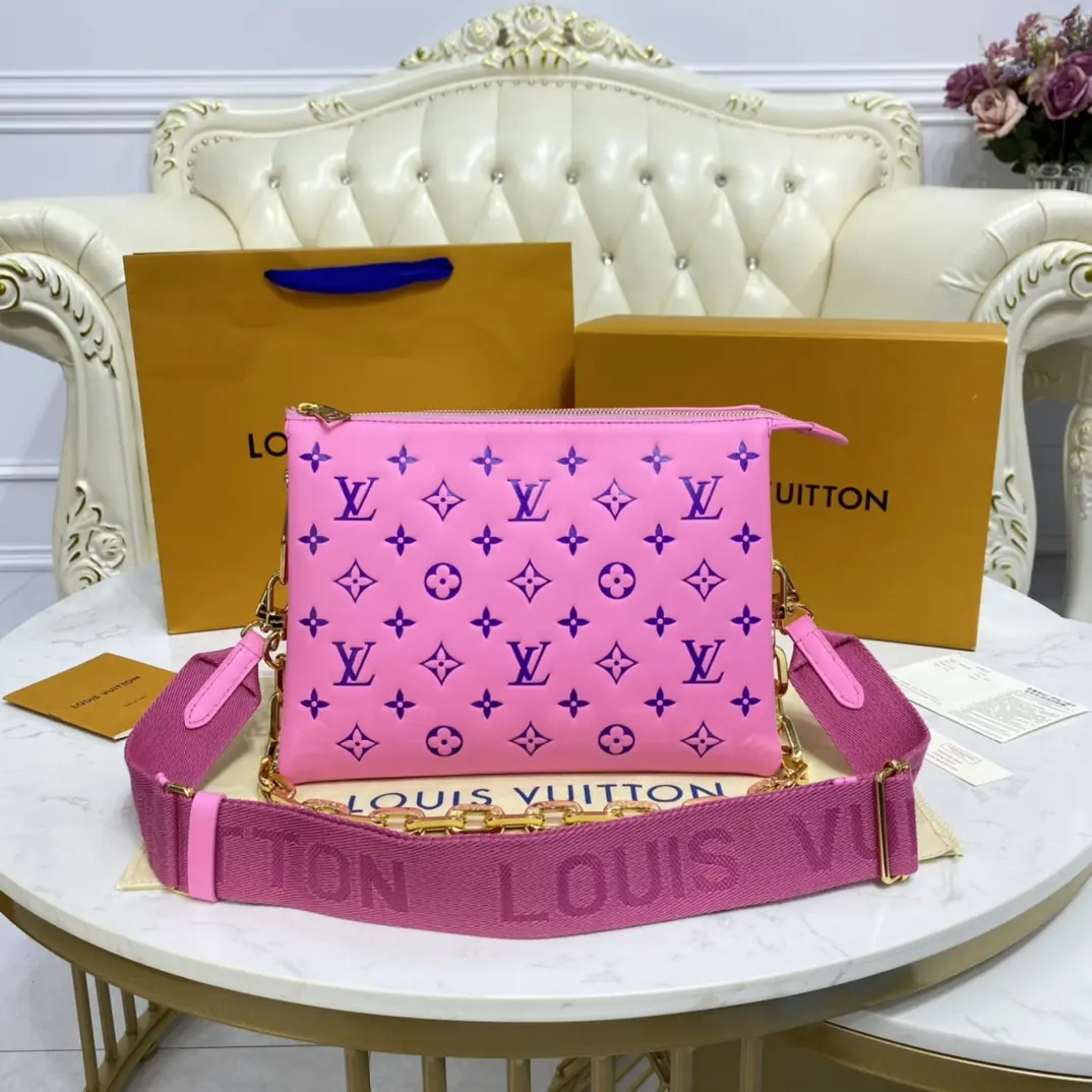 embossed lambskin coussin pm pink purple m58628 4