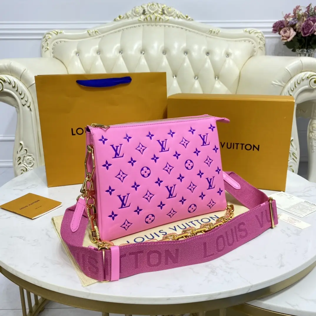 embossed lambskin coussin pm pink purple m58628 7