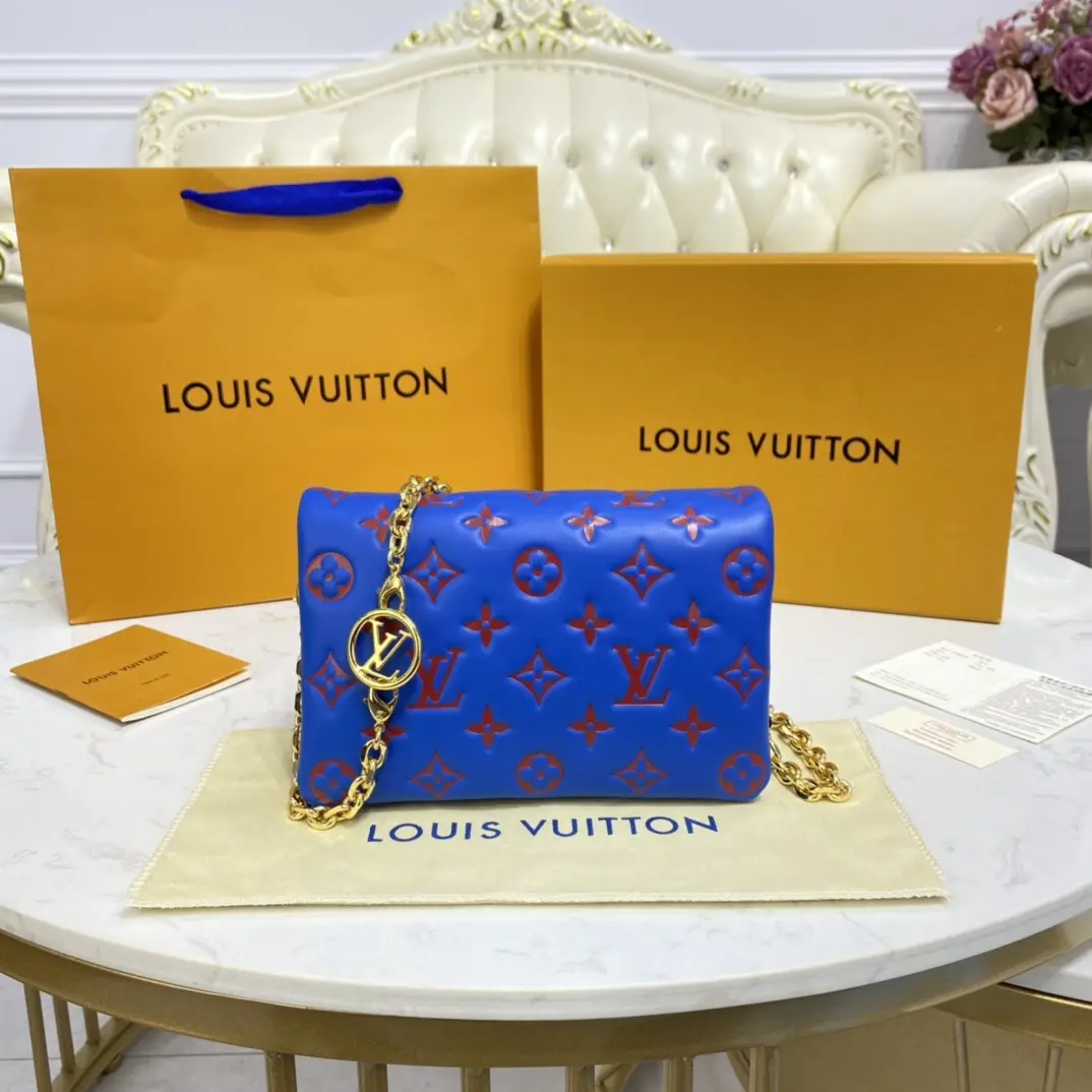 embossed lambskin pochette coussin blue red m80743 5