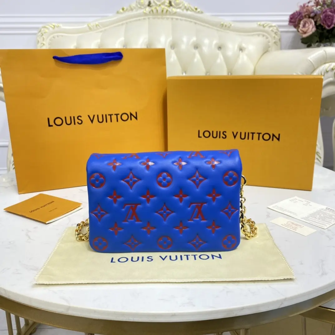 embossed lambskin pochette coussin blue red m80743 6
