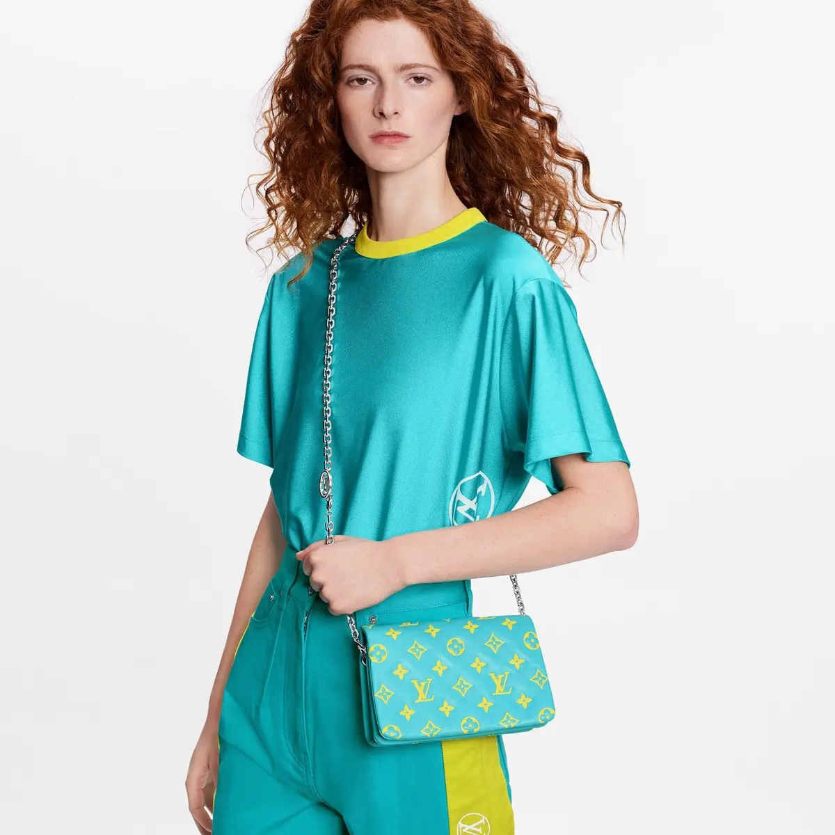 embossed lambskin pochette coussin mint green yellow m80744 3
