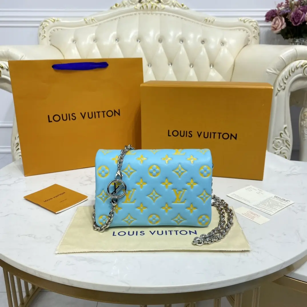 embossed lambskin pochette coussin mint green yellow m80744 4