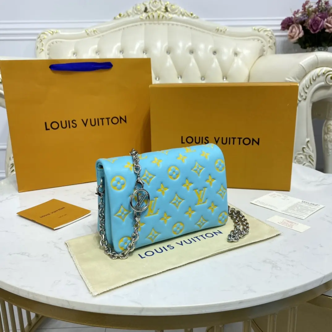 embossed lambskin pochette coussin mint green yellow m80744 5