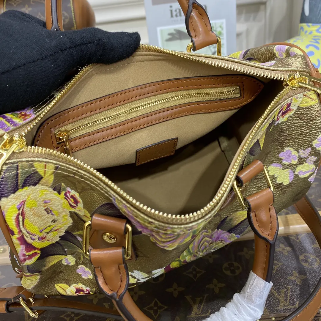 flower patterned canvas speedy bandouliere 25 bag m21317 4 flower patterned canvas speedy bandouliere 25 bag m21317 4