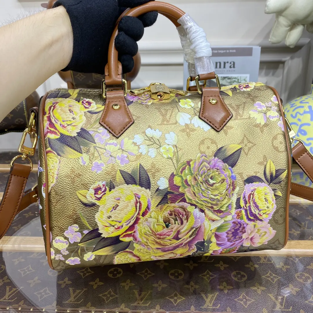 flower patterned canvas speedy bandouliere 25 bag m21317 8 flower patterned canvas speedy bandouliere 25 bag m21317 8