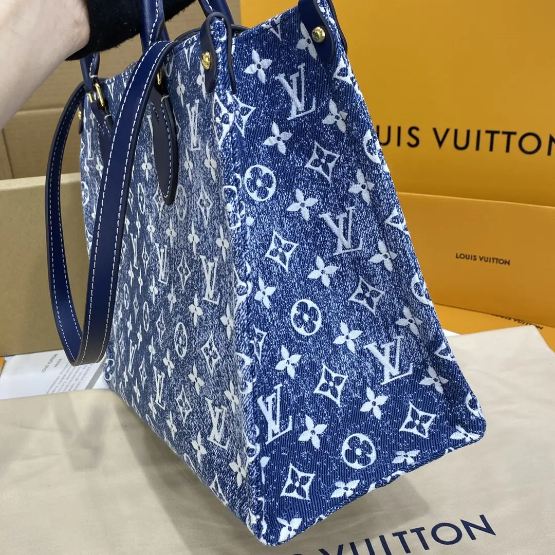 monogram denim onthego mm tote bag m59608 3