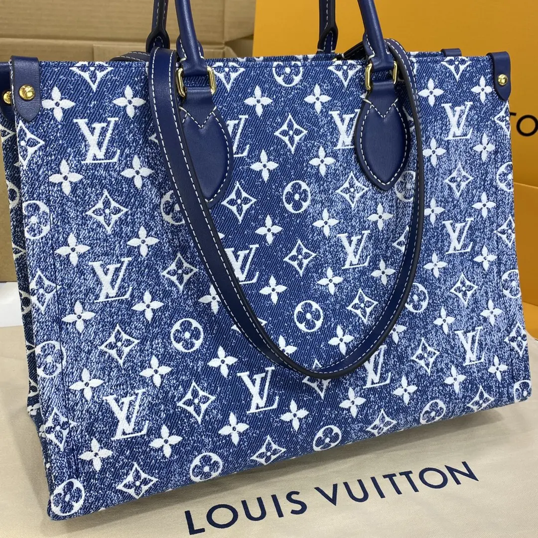 monogram denim onthego mm tote bag m59608 4