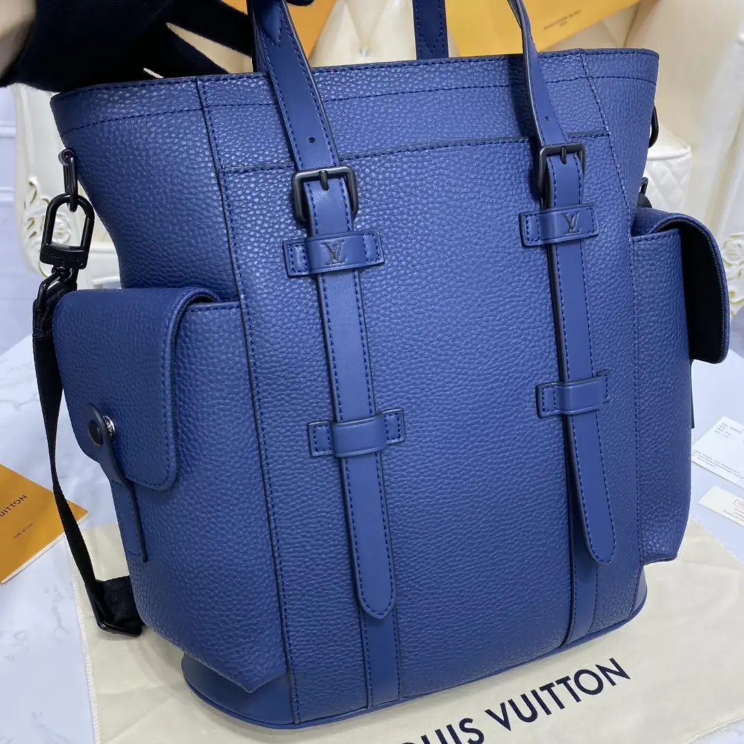 taurillon leather classic christopher backpack blue m58479 blue 3
