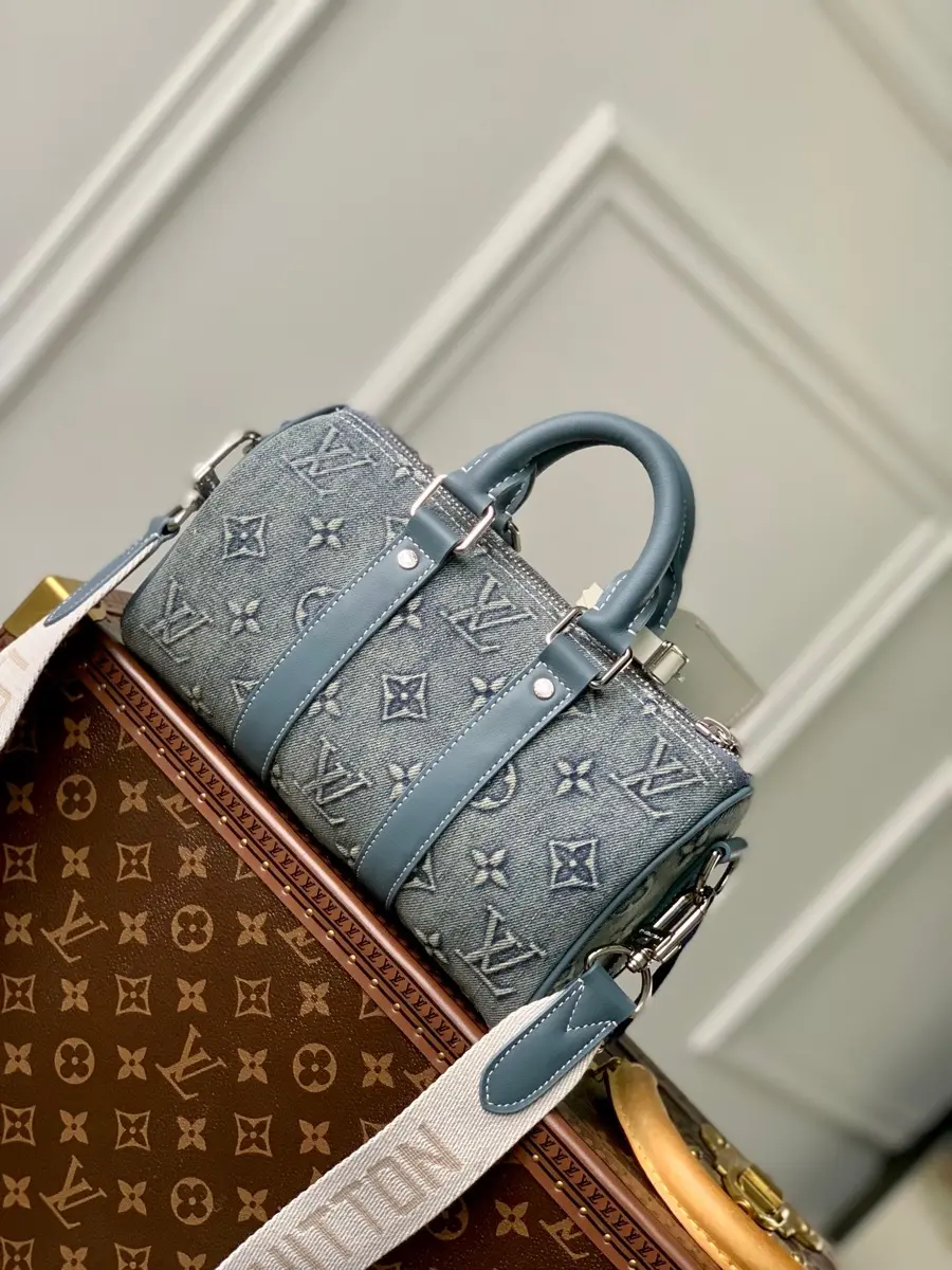 washed denim keepall bandouliere 25 handbag m22762 1 3 washed denim keepall bandouliere 25 handbag m22762 1 3