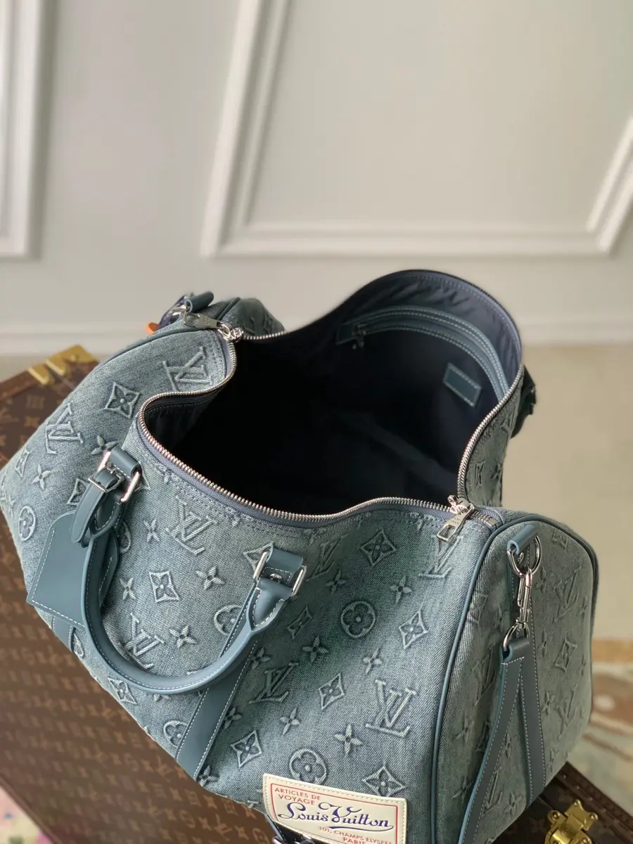 washed denim keepall bandouliere 50 handbag m22532 1 13 washed denim keepall bandouliere 50 handbag m22532 1 13